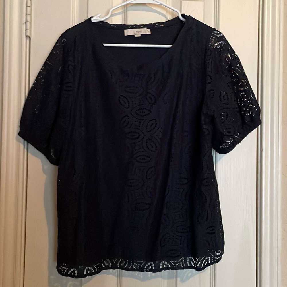 Loft Navy Blue Lace Blouse